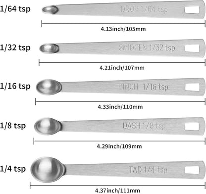 5PCS Small Measuring Spoons Set - Cuttte Stainless Steel Tiny Measuring Spoons for Cooking Baking, 1/4 1/8 1/16 1/32 1/64 tsp, Teaspoon Minispoon for Powders, Spices - Image 2