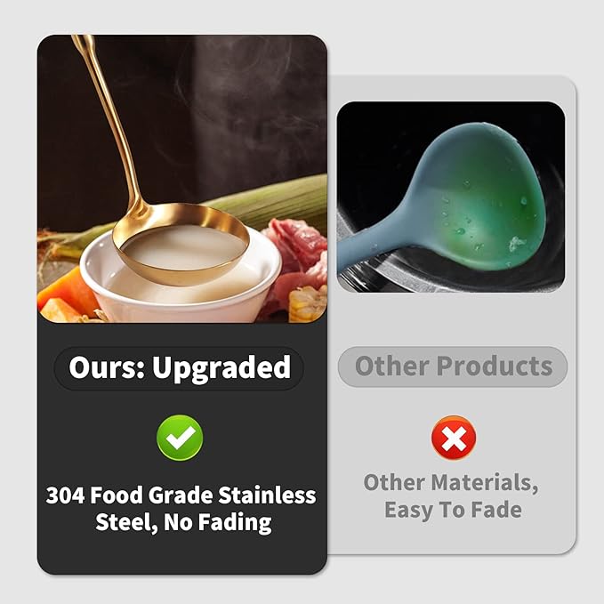 Newness Soup Ladle, [Rustproof, Heat Resistance, Integral Forming] Durable 304 Stainless Steel Soup Spoon with Vacuum Ergonomic Round Handle, Cooking Spoon for Kitchen, 13.7 Inches, Gold - Image 2