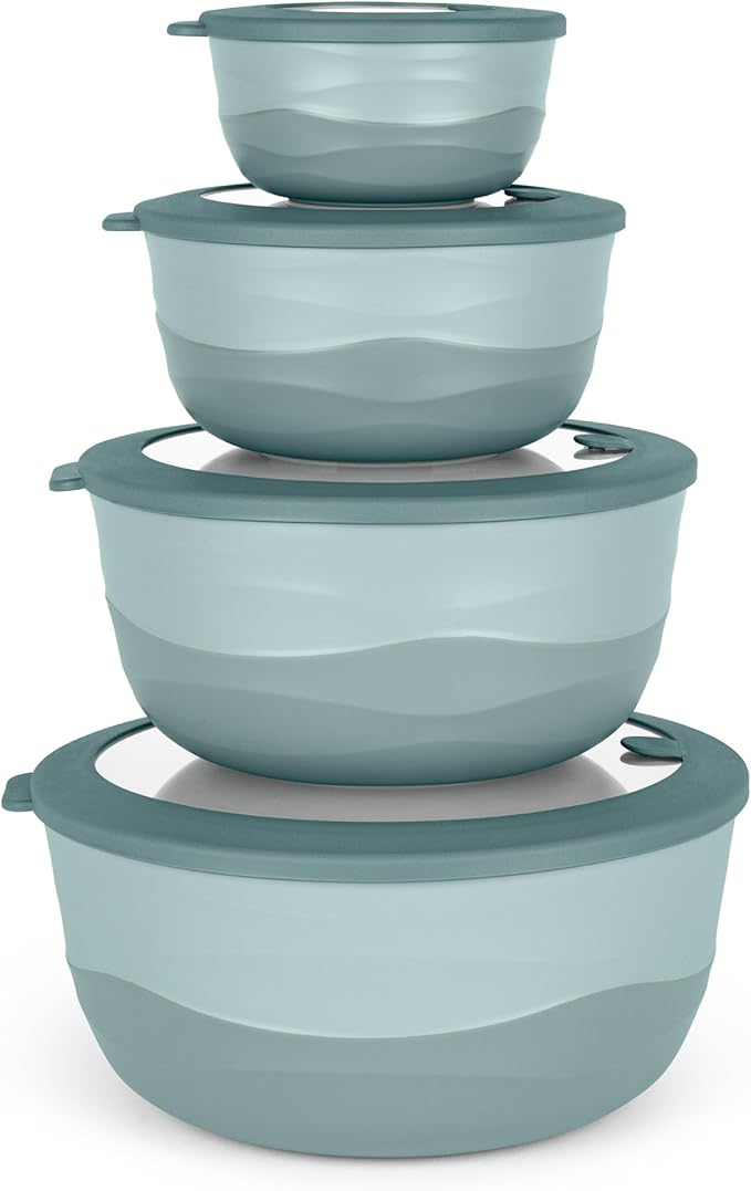 Pera Mixing Bowls with Lids Set, 8 Piece (4 Bowls + 4 Airtight Lids), BPA Free Nesting Kitchen Bowl Set for Mixing & Food Storage, Microwave & Dishwasher Safe (Blue)