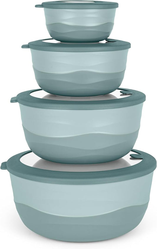 Pera Mixing Bowls with Lids Set, 8 Piece (4 Bowls + 4 Airtight Lids), BPA Free Nesting Kitchen Bowl Set for Mixing & Food Storage, Microwave & Dishwasher Safe (Blue)
