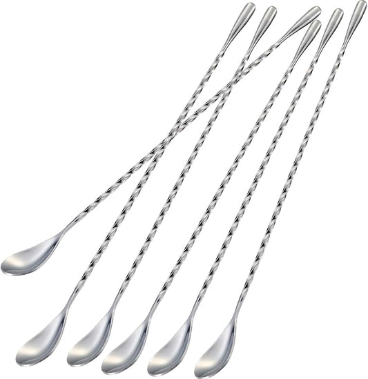 Briout 6 Pieces Bar Spoon, 12 Inches Long Handle Drink Stirrer with Mirror Finished Surface, Stainless Steel Cocktail Mixing Spoons for Drink, Silver by Briout