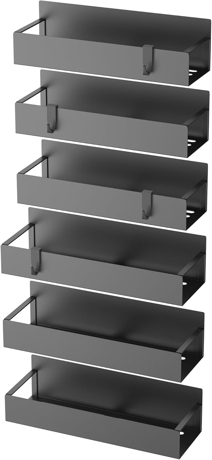 HuggieGems 6 Pack Magnetic Spice Storage Rack Organizer for Refrigerator and Oven, Matt Black Fridge Organizers and Storage - Image 6