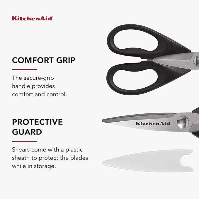 KitchenAid All Purpose Kitchen Shears with Protective Sheath Durable Stainless Steel Scissors, Dishwasher Safe, Soft Grip Comfort Handle, 8.72 Inch, Black, Pack of 12 - Image 8