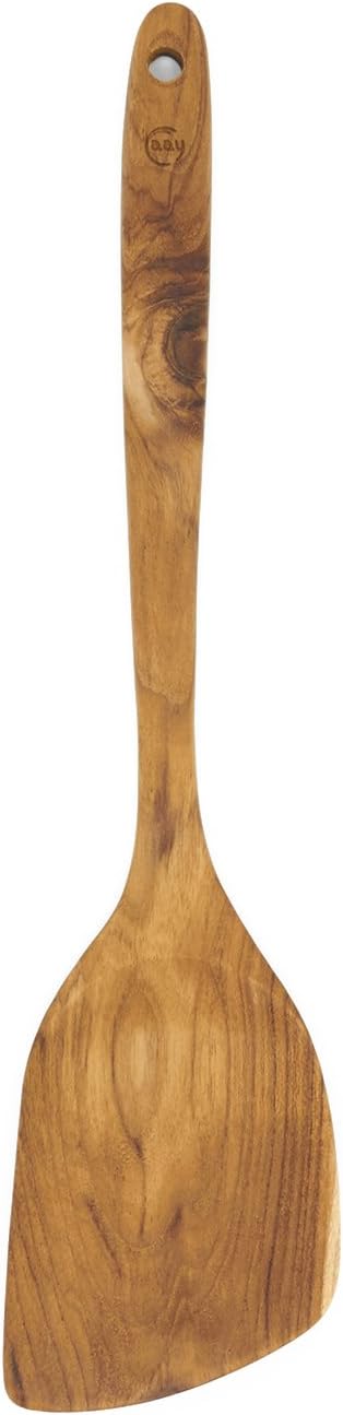 FAAY 13.5" Right-Hand Teak Spatula for Wok - Extra Wide 3.15" Head, Thin Edge Turner for Nonstick Pans, Coconut Oil Finish, Thai Handcrafted Wood by FAAY