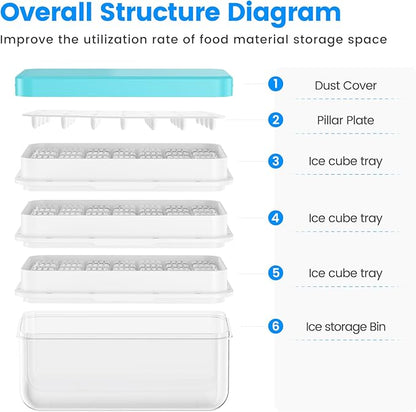 Ice Cube Tray with Lid and Bin, PHINOX 84 pcs Ice Trays for Freezer, Ice Cube Trays for Freezer with 3 trays, Container, Lid & Ice Scoop, BPA Free - Image 8