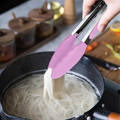 HINMAY Small Serving Tongs with Silicone Tips 7-Inch Mini Tongs, Set of 3 (Pink) - Image 5