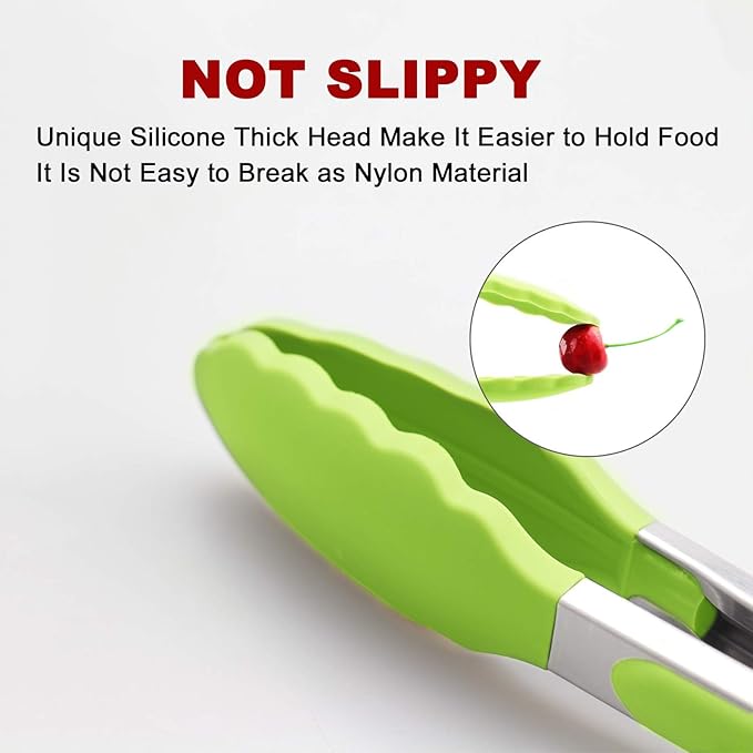 2 Pack Silicone Kitchen Tongs – 9" & 12" Set, Heat Resistant up to 500°F, Non‑Stick Cookware Safe, Wavy Silicone Tips, BPA Free, Locking Clip & Hanging Loop, Light Green - Image 2