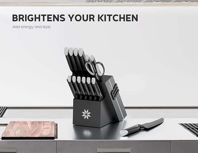 Knife Set - 15 PCS Kitchen Knife Set with Built-in Knife Sharpener Block - Stainless Steel Knife Block Set - Dishwasher Safe, Elegant Box for Men Women, Mothers Day, White - Image 4