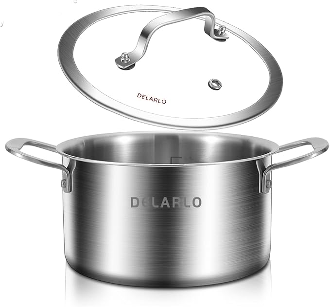 DELARLO Whole Body Tri-ply Stainless Steel Stock Pot with Lid 3.5QT, Cooking Pot Food Grade Cookware, Durable Soup Pot with Glass Lid,Suitable for All stoves, Dishwasher Safe - Image 4