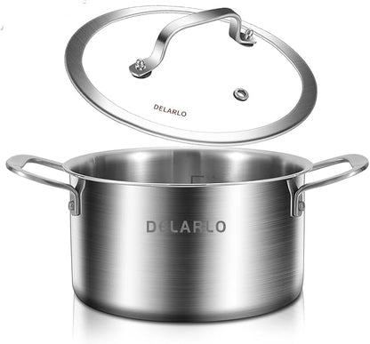DELARLO Whole Body Tri-ply Stainless Steel Stock Pot with Lid 3.5QT, Cooking Pot Food Grade Cookware, Durable Soup Pot with Glass Lid,Suitable for All stoves, Dishwasher Safe - Image 4