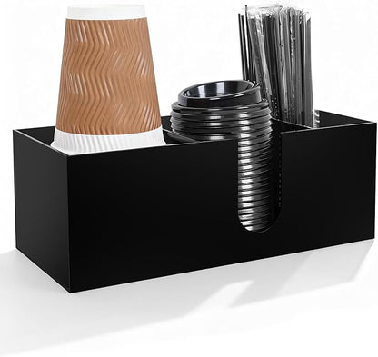 Acrylic Coffee Cup Holder for Countertop, 3 Slots Acrylic Coffee Bar Accessories and Organizer Anti Slip Waterproof, Coffee Station Organizer for Cup Lid Straw, Black