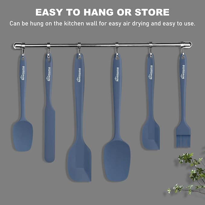 NileHome Silicone Spatula Set, 6 Packs Food Grade Kitchen Utensils with Silicone Brush Heat Resistant BPA-free Rubber Spatula for Scraping, Baking, Cooking, Mixing, Haze blue - Image 5
