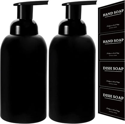 rejomiik 2 Pack Foaming Thick Glass Foam Hand Soap Dispenser for Bathroom or Kitchen Sink, 13 oz Pump Bottles for Hand soap, Body Wash, Matte Black