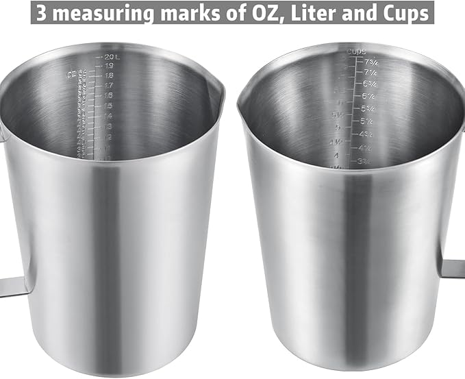KSENDALO 64Oz/8Cup Stainless Steel Pitcher (SUS304), 2 Liter Metal Container for Water, Milk, Liquid with Handle with Engraved Markings, Silver - Image 4