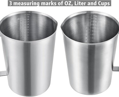 KSENDALO 64Oz/8Cup Stainless Steel Pitcher (SUS304), 2 Liter Metal Container for Water, Milk, Liquid with Handle with Engraved Markings, Silver - Image 4