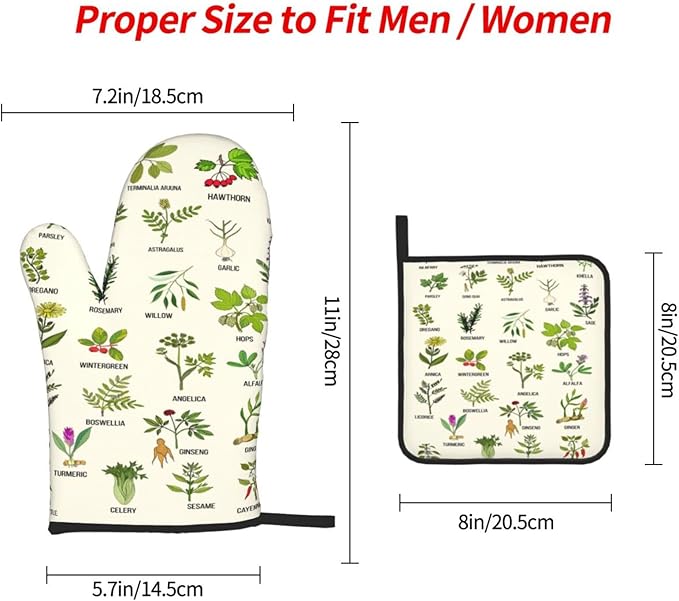 Cute Herbs Botanic Garden Plants Oven Mitts and Pot Holders Sets Heat Resistant for Kitchen BBQ Microwave Baking Grilling Cooks Set of 3 Kitchen Oven Glove - Image 4