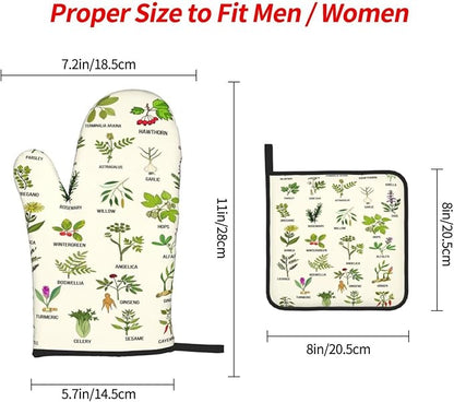 Cute Herbs Botanic Garden Plants Oven Mitts and Pot Holders Sets Heat Resistant for Kitchen BBQ Microwave Baking Grilling Cooks Set of 3 Kitchen Oven Glove - Image 4