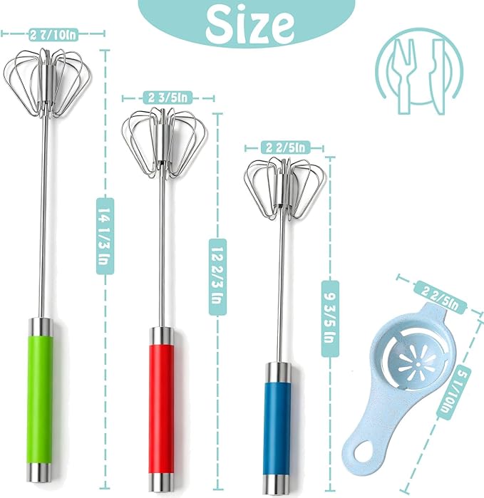 Semi-automatic Whisk, Stainless Steel Egg Beater, Hand Push Rotary Whisks Mixer Stirrer for Making Cream, Whisking, Beating and Stirring (3 Color2) - Image 2
