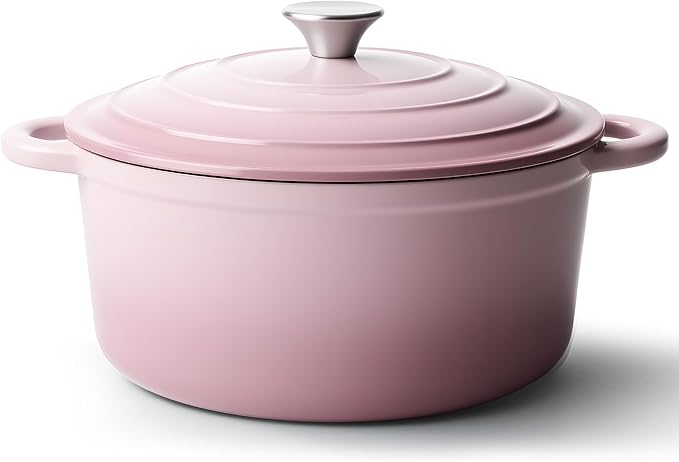 6 Quart Dutch Oven Pot with Lid, Non Stick Enameled Cast Iron Dutch Oven for Bread Baking, Heavy-Duty, Oven Safe Ceramic Cookware Up to 500°F for Baking, Braising, Stews, Roasting, Pink by Fijinhom
