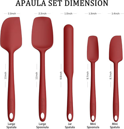 Coukre Silicone Spatula Set of 5,High Temperature Resistant, Food Grade Silicone, Dishwasher Safe, for Baking, Cooking (Pure Red) - Image 2