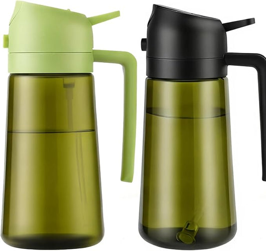 Aovdy Oil Sprayer for Cooking 16oz,2 in 1 Olive Oil Dispenser and Oil Sprayer - 470ml Olive Bottle Spray and Pour - Glass Oil Dispenser for Kitchen Cooking Salad BBQ (2PCS-Light-Proof Black & Green)