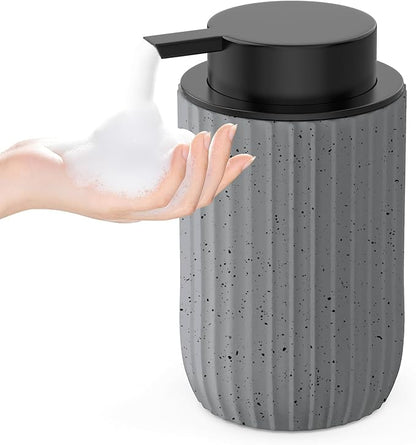 Ceramic Foaming Hand Soap Dispenser，12 oz Bathroom Soap Dispensers， Lotion Dispenser for Kitchen, Refillable Matte Streaks Soap Dispenser with Large Pump (Gray)