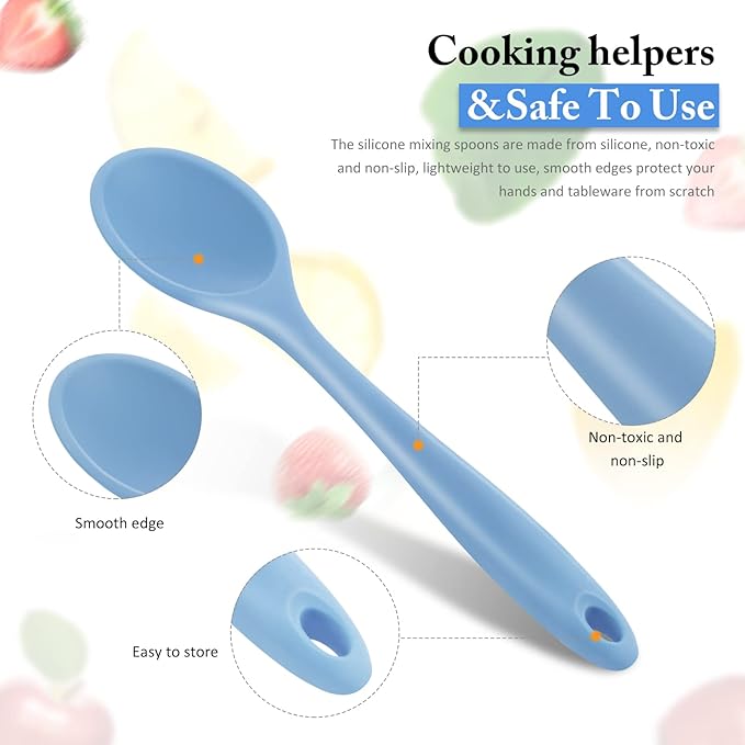 Shappy 4 Pieces Silicone Cooking Spoons 10.6 Inch Heat Resistant Kitchen Spoons for Mixing, Serving and Stirring Upgrade Large Non Stick Basting Utensils, Dishwasher Safe(Spoon,Fashionable Color) - Image 3