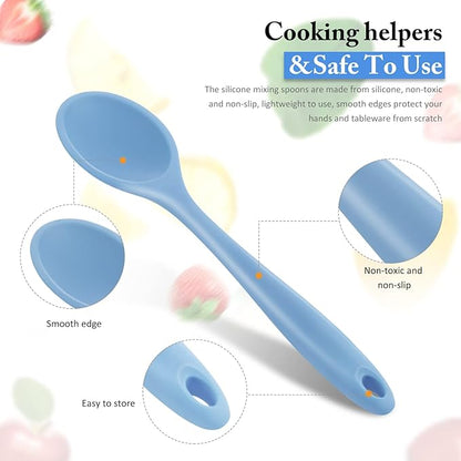 Shappy 4 Pieces Silicone Cooking Spoons 10.6 Inch Heat Resistant Kitchen Spoons for Mixing, Serving and Stirring Upgrade Large Non Stick Basting Utensils, Dishwasher Safe(Spoon,Fashionable Color) - Image 3