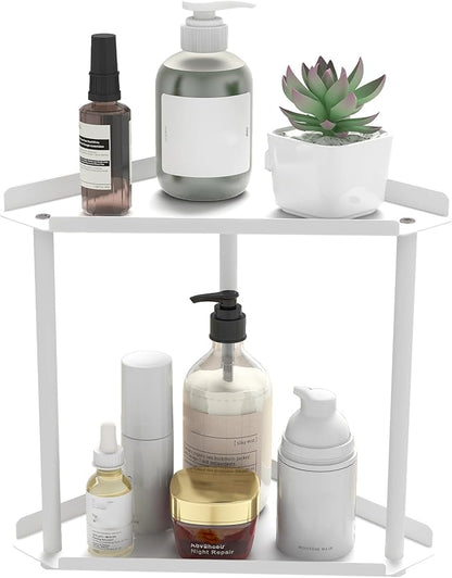 Jesginboo 2 Tier Bathroom Counter Organizer, Vanity Organizer Corner Shelf, Skincare, Makeup Countertop Organizers, Kitchen, Bathroom Counter Storage, White by Jesginboo