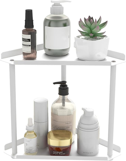 Jesginboo 2 Tier Bathroom Counter Organizer, Vanity Organizer Corner Shelf, Skincare, Makeup Countertop Organizers, Kitchen, Bathroom Counter Storage, White by Jesginboo