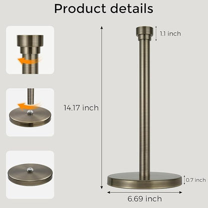 Antique Bronze Paper Towel Holder Countertop, Freestanding Paper Towel Stand with Weighted Non-Slip Base, Easy Assembly, Unique Decorative End Cap for Kitchen and Bathroom - Image 8