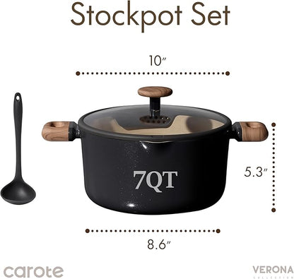 CAROTE Stock Pot with Lid, 7Quart Ceramic Soup Pot Non Toxic, Nonstick Cooking Pot for Pasta, Induction Ready, Even Heating, Dishwasher Safe, Black - Image 2