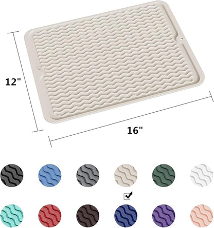 ZLR Silicone Dish Drying Mat & Heat Resistant Trivet (12" x 16") - Waterproof Counter Protector for Air Fryer, Coffee Maker - Non-Slip, BPA Free Kitchen Pad, Easy Clean Dishwasher Safe (Cassava White) - Image 6
