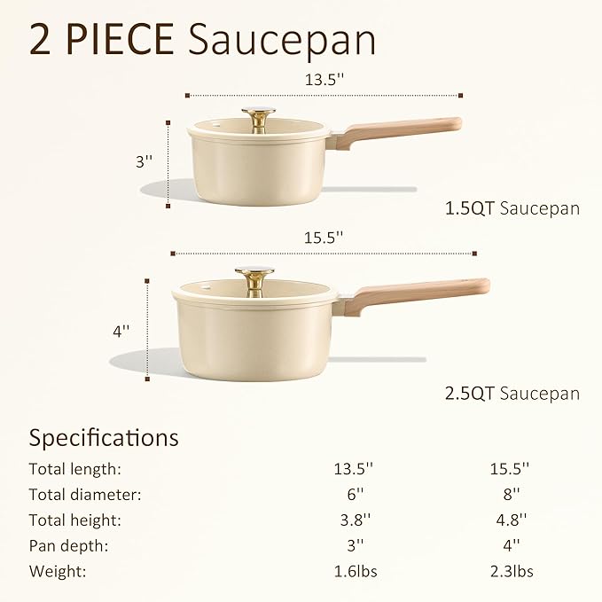 CAROTE 1.5Qt & 2.5Qt Sauce Pan Sets with Lid Ceramic Nonstick Pot Set Non Toxic Saucepan with Stay-cool Handle Small Kitchen Cooking Pots, Easy to Clean, Induction Comptable, PFOA FREE - Image 2