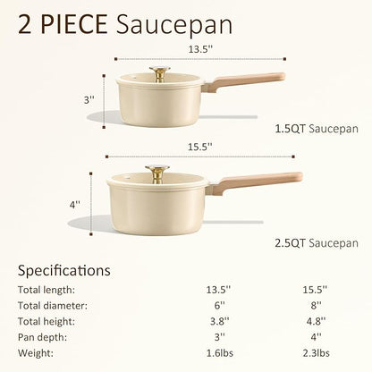 CAROTE 1.5Qt & 2.5Qt Sauce Pan Sets with Lid Ceramic Nonstick Pot Set Non Toxic Saucepan with Stay-cool Handle Small Kitchen Cooking Pots, Easy to Clean, Induction Comptable, PFOA FREE - Image 2