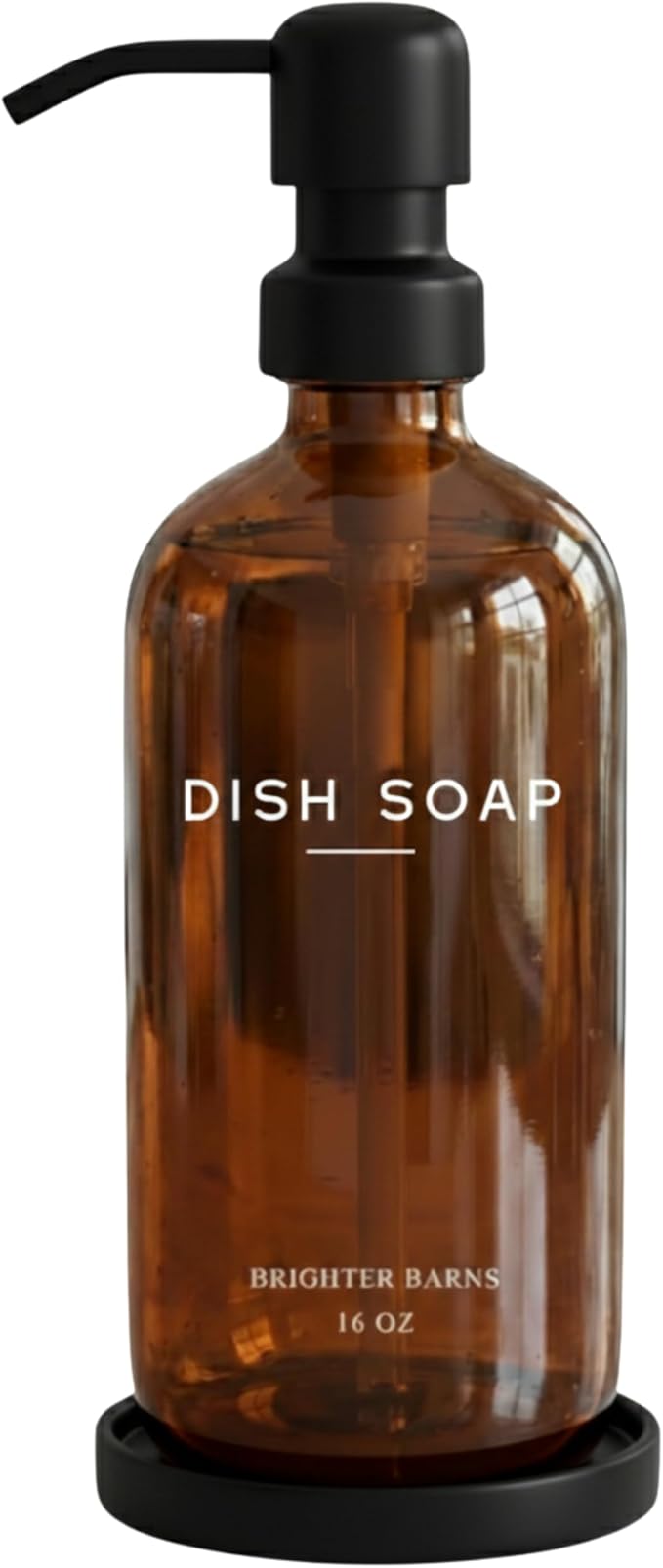 Amber Glass Dish Soap Dispenser for Kitchen Sink by Brighter Barns - Kitchen Soap Dispenser Set with Pump & Tray - Refillable Glass Bottle for Liquid - Modern Home Decor for Airbnb, Restaurant (Amber) by BrighterBarns