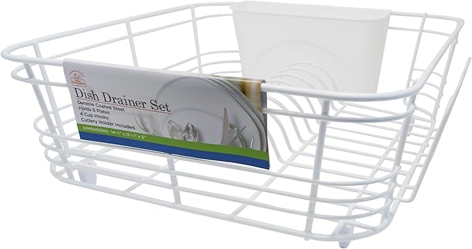 Better Houseware Dish Drying Rack, Space-Saving Dish Drainer Rack for Kitchen Counter, Coated Steel Kitchen Dish Strainer 2-Piece Set with Utensil Holder, White by BetterHouseware