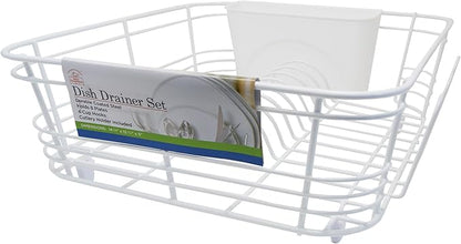 Better Houseware Dish Drying Rack, Space-Saving Dish Drainer Rack for Kitchen Counter, Coated Steel Kitchen Dish Strainer 2-Piece Set with Utensil Holder, White by BetterHouseware