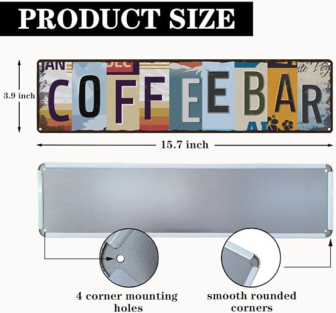 Coffee Bar Sign for Coffee Bar Decor, Retro Tin Metal Sign, Rustic Farmhouse Wall Decors, Wall Decorations, Vintage Home Decor for Kitchen, Coffees Corner Station Decors, 15.8x4 Inches - Image 2