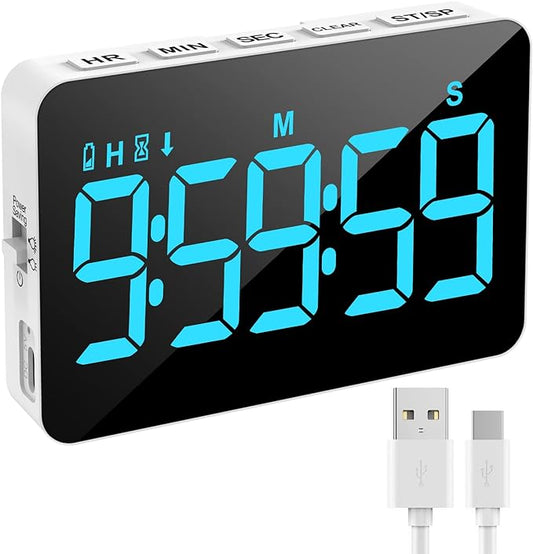 Rechargeable Digital Kitchen Timer for Cooking, Magnetic Timers with Countdown/up, Kids Timer with 5”LED Display 3 Brightness 4 Volume Adjustable for Classroom/Office/Home/Work/Fitness/Game（Blue） by Samshowmakesyourkitchentechnologicalmodernandadvanced