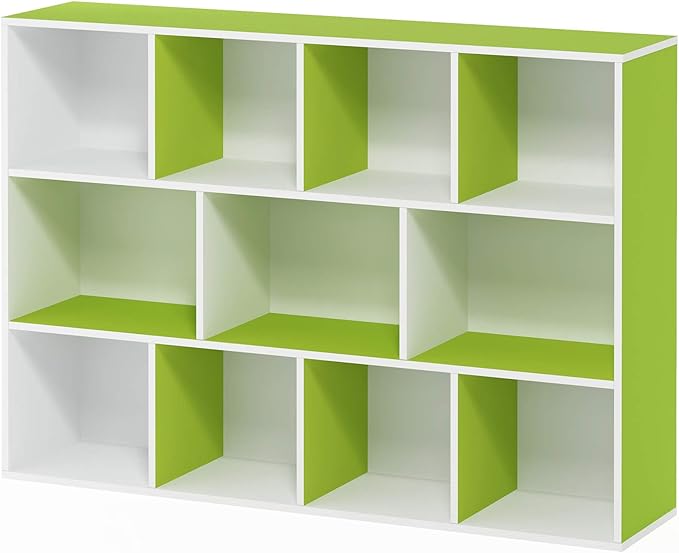 Furinno LUDER Book Shelf, 11-Cube Bookshelf, Reversible Bookcase, 9.4 x 29.1 x 41.7, Easy Assembly, for Living Room, Bedroom, Home Office, White/Green - Image 7