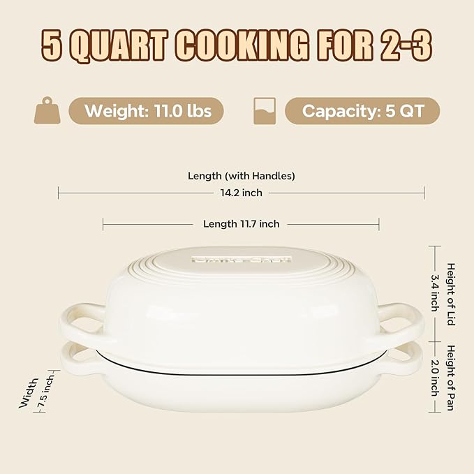 Enameled Cast Iron Dutch Oven for Bread Baking - incl. Sourdough Bread-Baking Supplies like Banneton Bread-Proofing Basket - 5QT Loaf Cast Iron Bread Oven Pan& Meatloaf Pan with Lid, Sour Sough Tools, Lame (Cream White） - Image 2