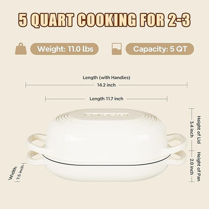 Enameled Cast Iron Dutch Oven for Bread Baking - incl. Sourdough Bread-Baking Supplies like Banneton Bread-Proofing Basket - 5QT Loaf Cast Iron Bread Oven Pan& Meatloaf Pan with Lid, Sour Sough Tools, Lame (Cream White） - Image 2
