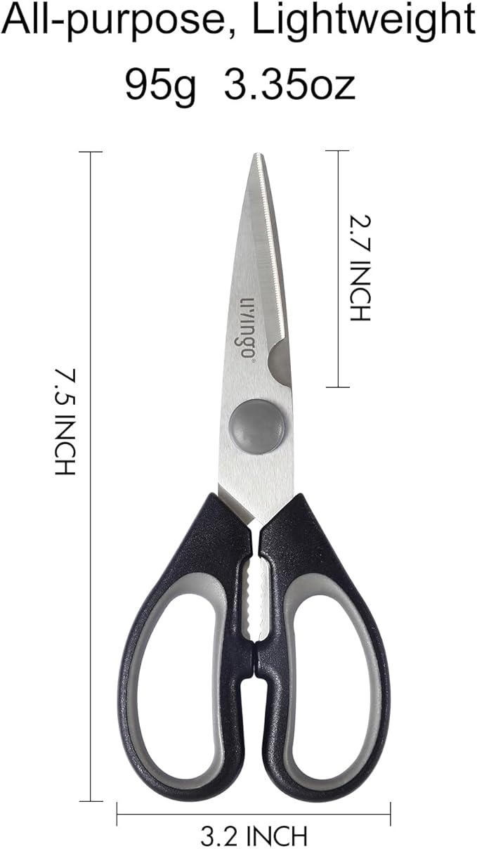 LIVINGO 7.5" Kitchen Scissors All Purpose for Sharp Cutting Small Bones & Vegetables, with Nutcracker Grip Comfortable, Heavy-duty Food Shears for Home Cooking - Image 2