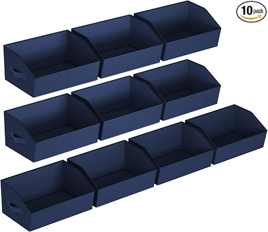 Homsorout Closet Baskets for Shelves Trapezoid - Decorative Storage Baskets with Handle, Closet Bins for Organization, Shelf Storage Bins for Clothes, Books, Home, Office, 10 Pack, Navy Blue by Homsorout