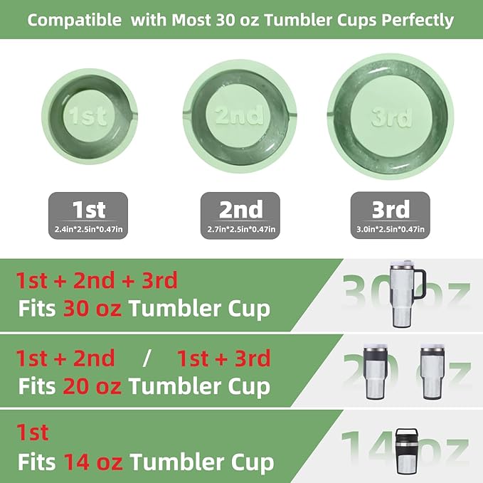 Tcamp Ice Cube Tray for 30 oz Tumbler Cup Ice Mold, 3 Pcs Silicone Hollow Cylinder Ice Tray with Lid and Bin for Freezer, Ice Drink, Juice, Whiskey, Cocktail (Green)