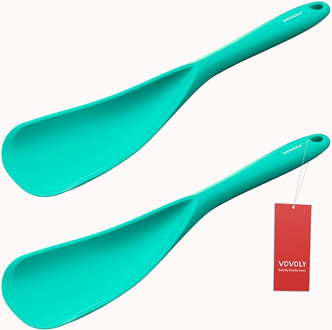 Cooking Spoon for Nonstick Cookwares, VOVOLY Silicone Spoon for Mixing, Scoop, and Scrape,Seamless Design, 12.6'', 2 Pack, Teal by VOVOLY