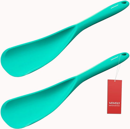 Cooking Spoon for Nonstick Cookwares, VOVOLY Silicone Spoon for Mixing, Scoop, and Scrape,Seamless Design, 12.6'', 2 Pack, Teal by VOVOLY