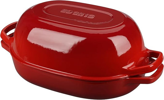 EDGING CASTING Enameled Cast Iron Oval Dutch Oven Pot with Lid, Dutch Oven for Sourdough Bread Baking, Bread Oven, Bread Dutch Oven, Oval Bread Pan, 7qt, Red