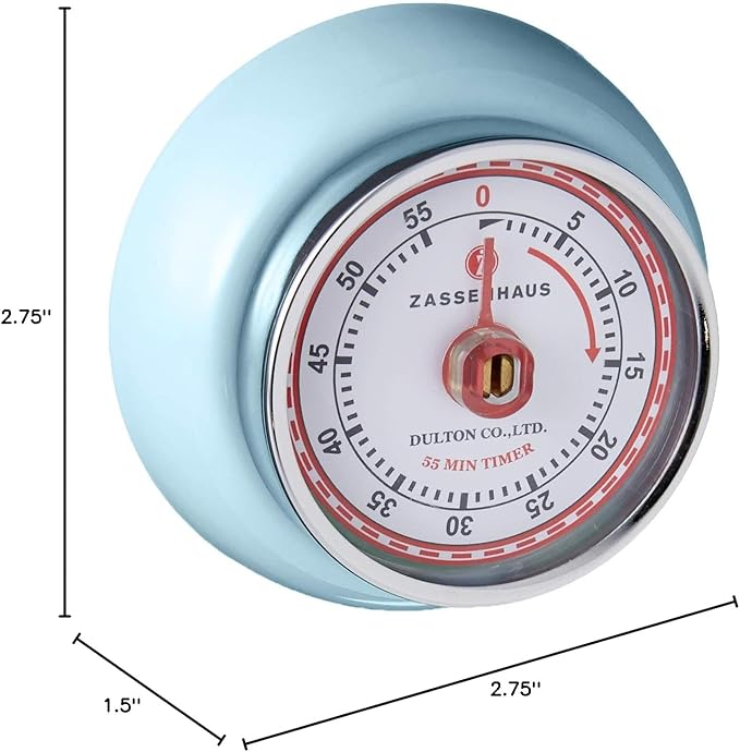 Zassenhaus Magnetic Retro Kitchen Timer, Classic Mechanical Cooking Timer (Light Blue) - Image 4